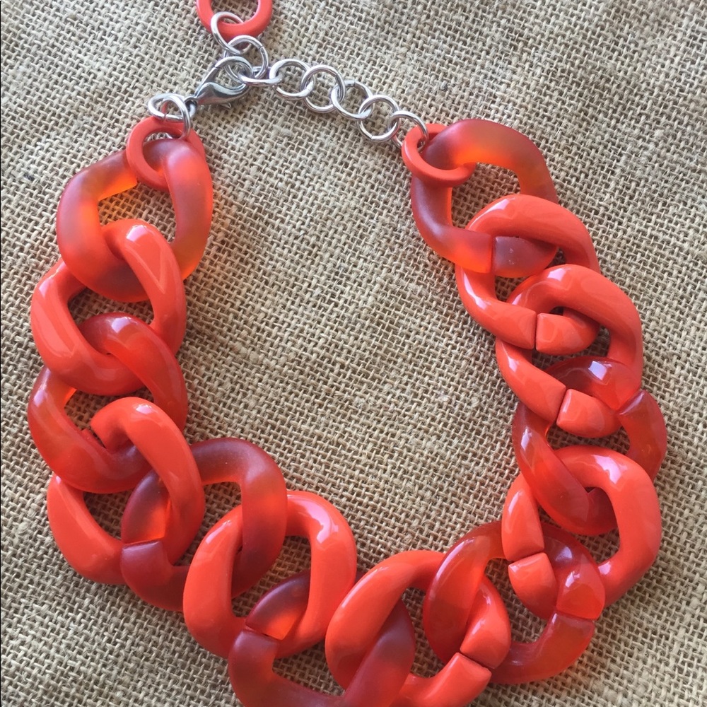 Orange-red chunky link necklace